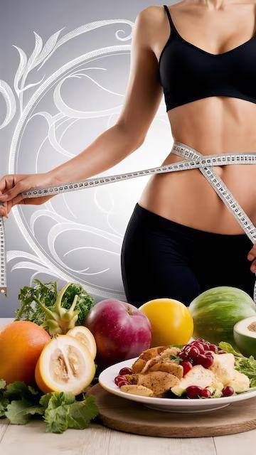 Alimentos frescos e fita métrica